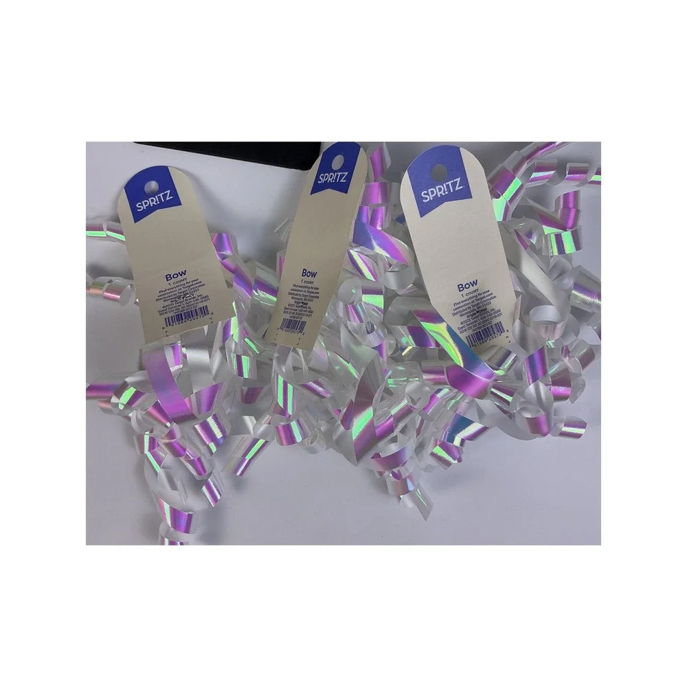 Spritz Iridescent Curly Ribbon Gift Bows 3 Pack White Holographic Party Decor